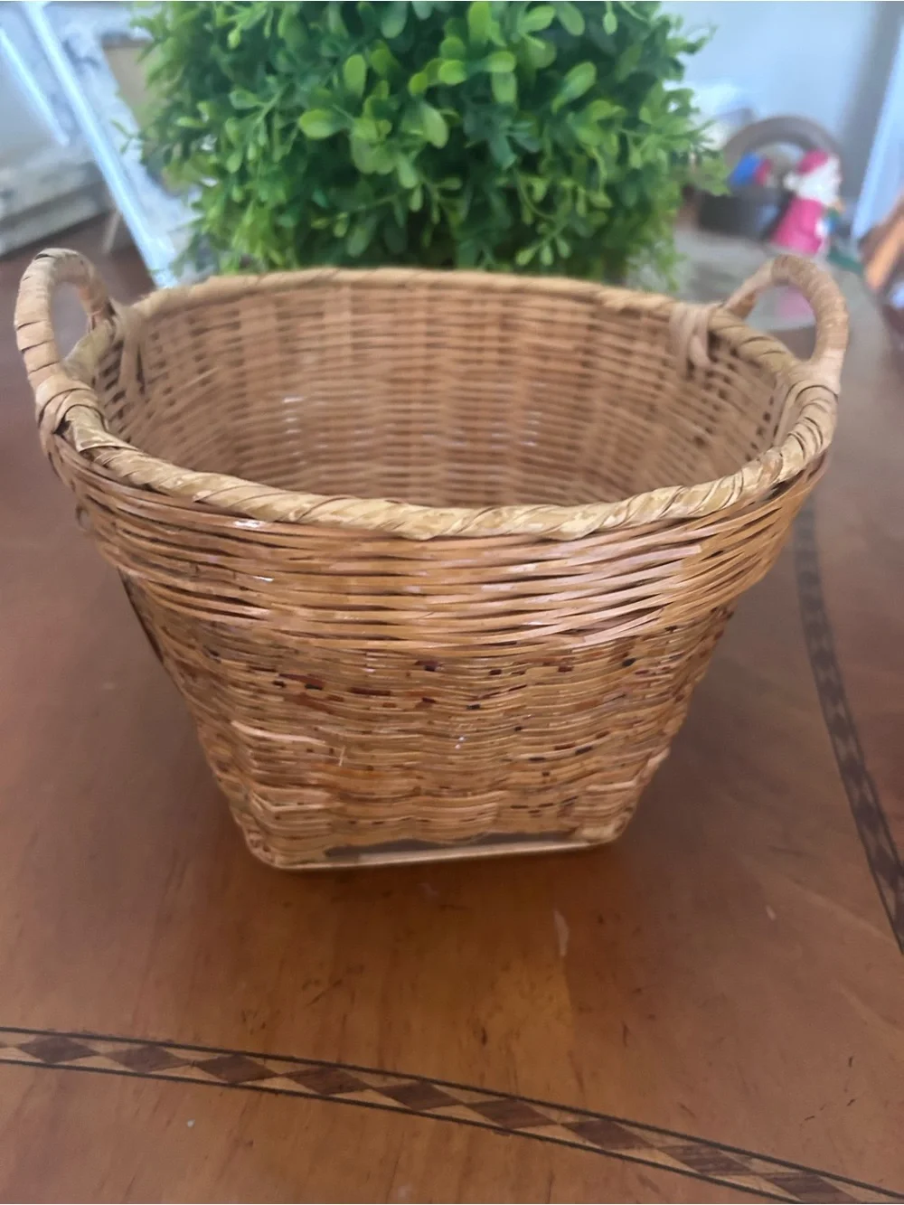 Antique Basket Woven With Handles Made People Republic Of China